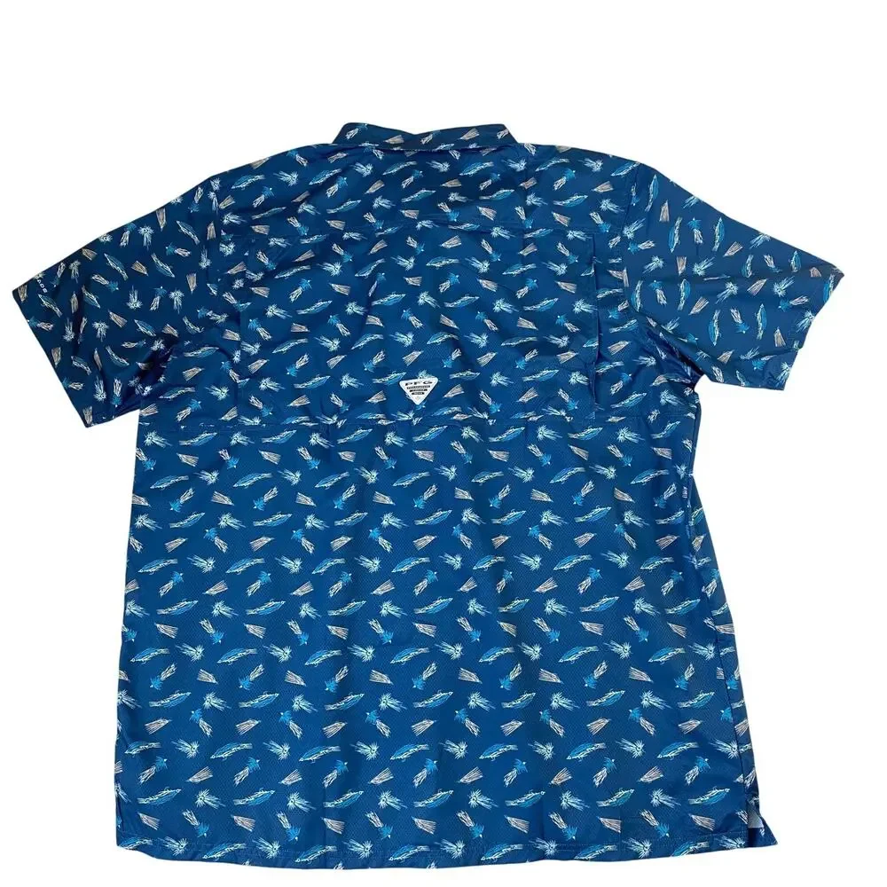 Columbia PFG Mens Fishing Super Slack Tide Camp Shirt 3XT Blue Lure Print NWT - Picture 2 of 12